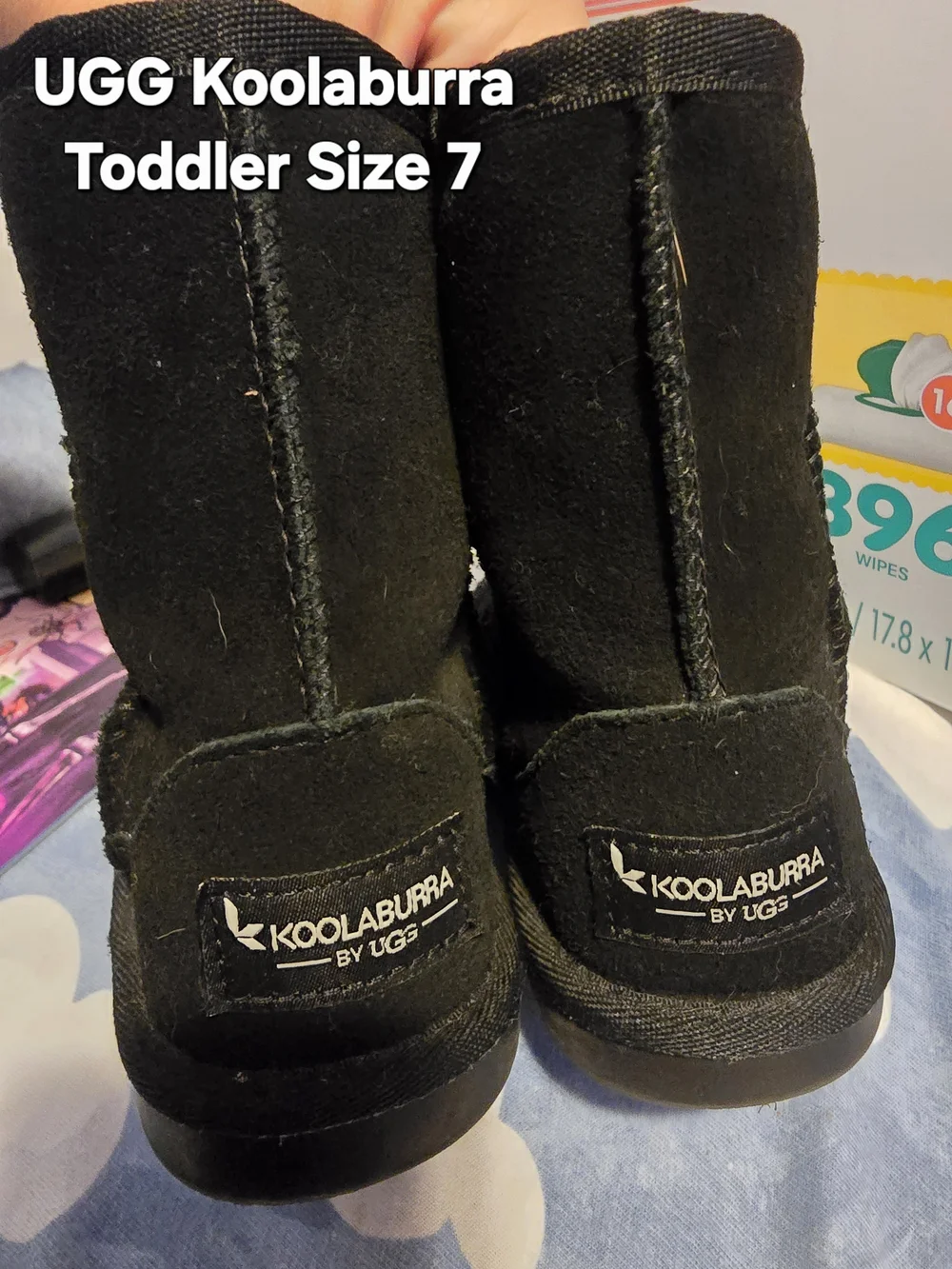 Koolaburra UGG Kids Black Plush-Lined Toddler Boots Size 7